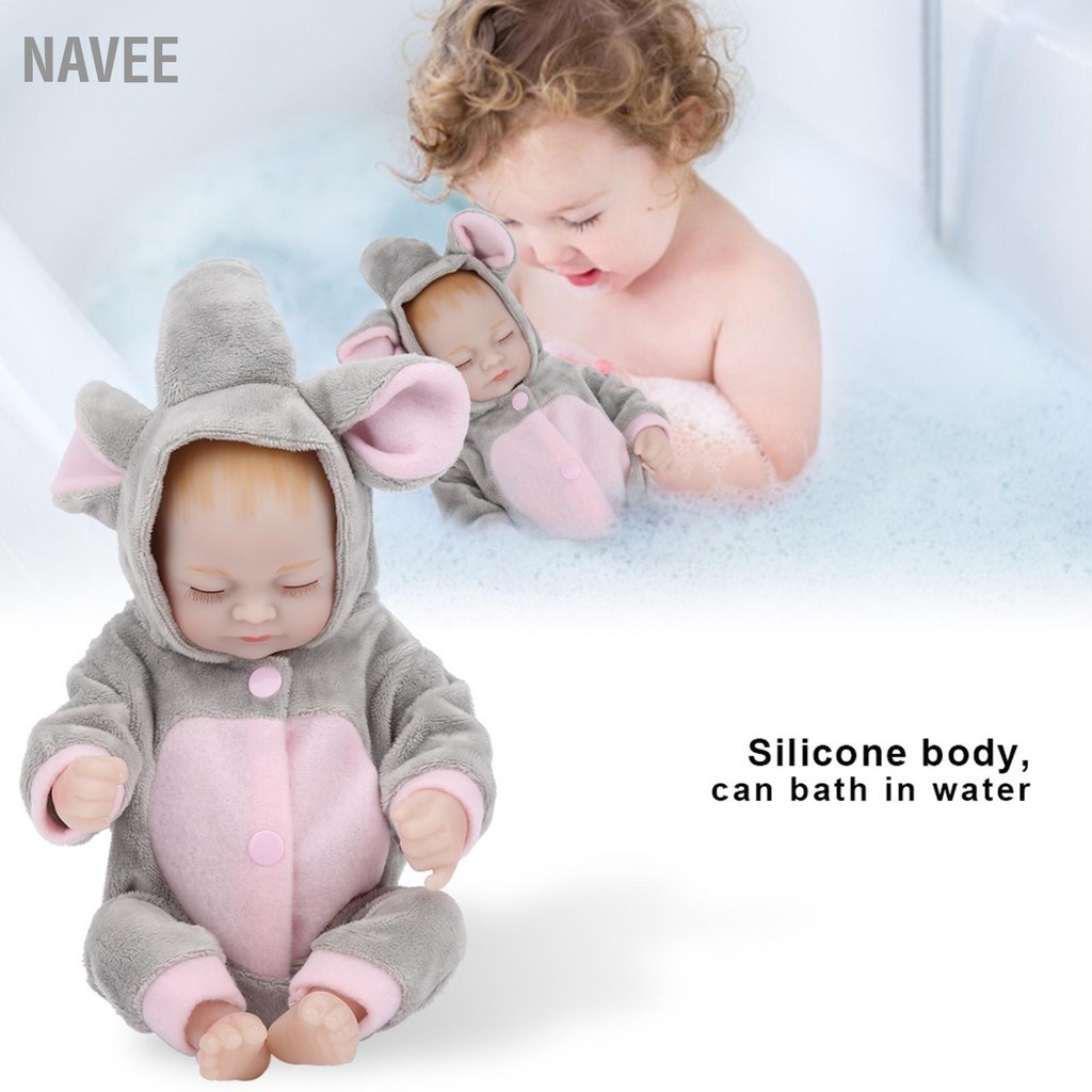 NAVEE มินิตุ๊กตาทารกเหมือนจริงซิลิโคนปิดตาอาบน้ำของเล่นสาวตุ๊กตาของเล่นสำหรับทารกแรกเกิด