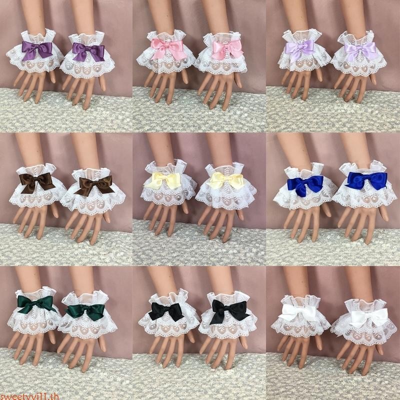 Sweetyvi12 กําไลข้อมือคอสเพลย์แม่บ้าน ประดับโบว์ ลูกไม้ สไตล์โลลิต้า สําหรับผู้หญิง