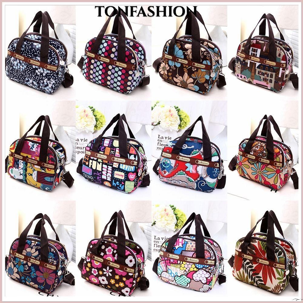 Tonfashion กระเป๋าถือ สะพายข้าง ผ้าไนล่อน มีซิป พิมพ์ลาย มีหลายช่อง