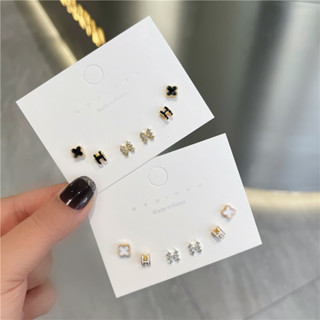 ชุดต่างหูสตั๊ด รูปตัวอักษร H ใบโคลเวอร์ ประดับเพชรเทียม S925…