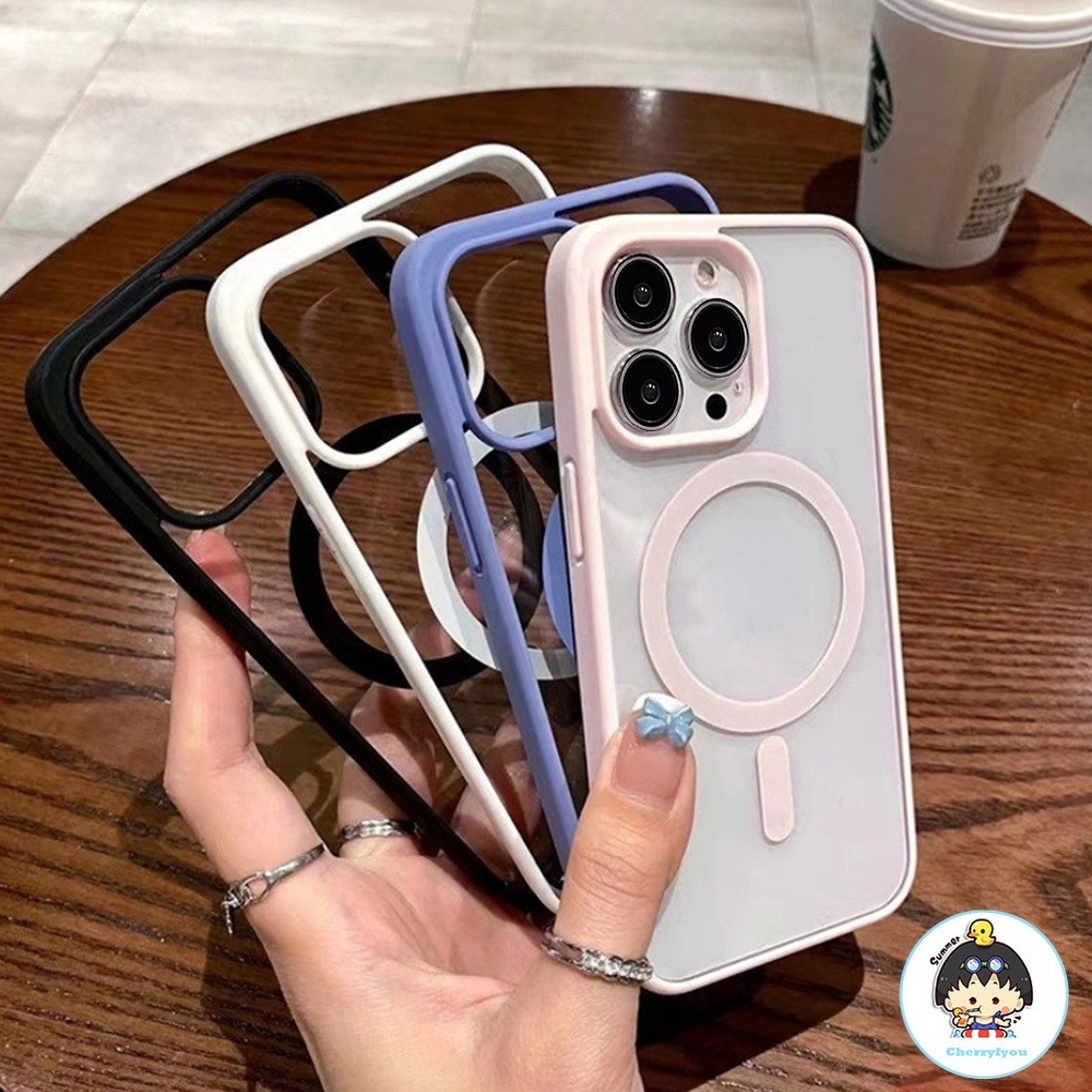 เคสโทรศัพท์มือถือแบบนิ่ม TPU ใส กันกระแทก กันฝุ่น แม่เหล็ก คริสตัล เรียบง่าย สําหรับ IPhone 15 11 12 13 14 Pro Max