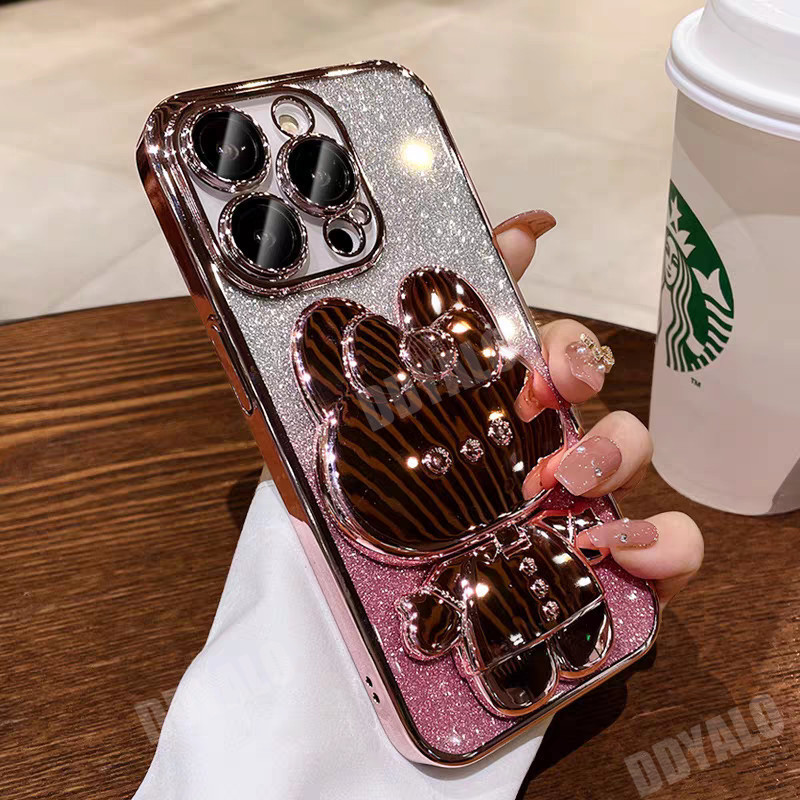 เคสโทรศัพท์มือถือ ลายการ์ตูนกระต่ายน่ารัก แต่งกลิตเตอร์ พร้อมขาตั้งพับได้ หรูหรา สําหรับ infinix Hot 40 Pro 30 30i 30 20 10 11 9 Play 11S NFC X680