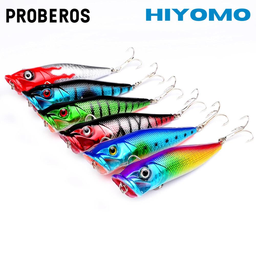 PROBEROS 1PC Popper Lure 9.5 ซม.12g ประดิษฐ์ 3d ตาเหยื่อตกปลา Hard Lures ตกปลาน้ําเค็ม Tackle พร้อมตะขอ Treble