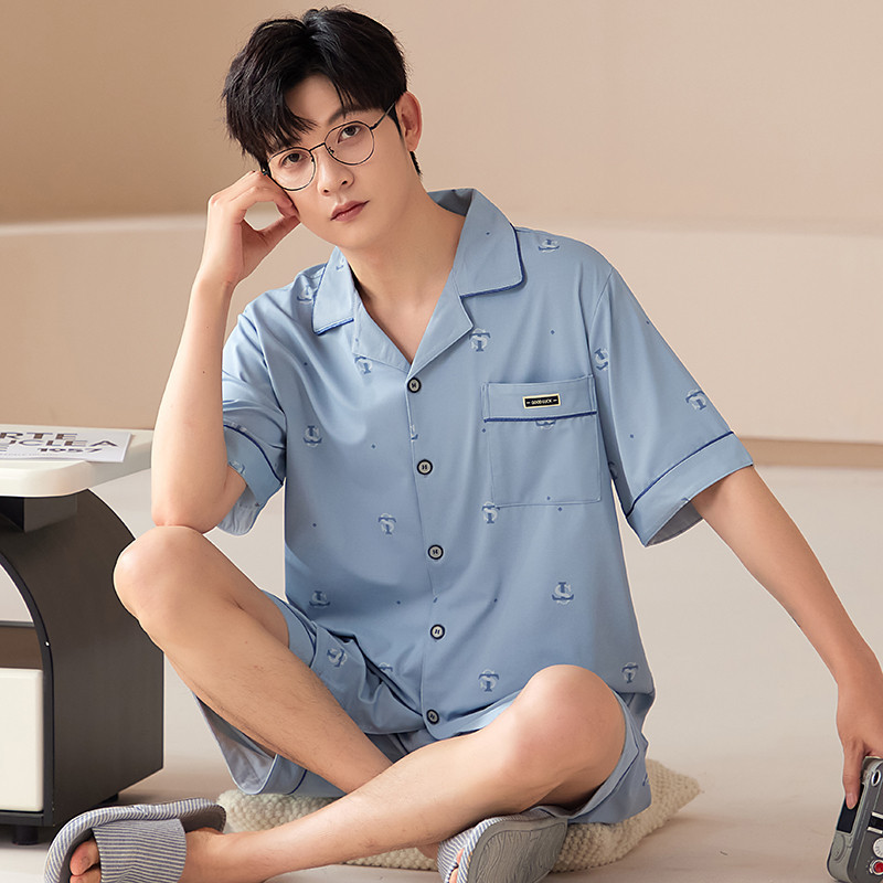 ชุดนอนแขนสั้น ผ้าฝ้าย แบบบาง ทรงหลวม ขนาดใหญ่ แฟชั่นฤดูร้อน สําหรับผู้ชาย ไซซ์ L - 3XL