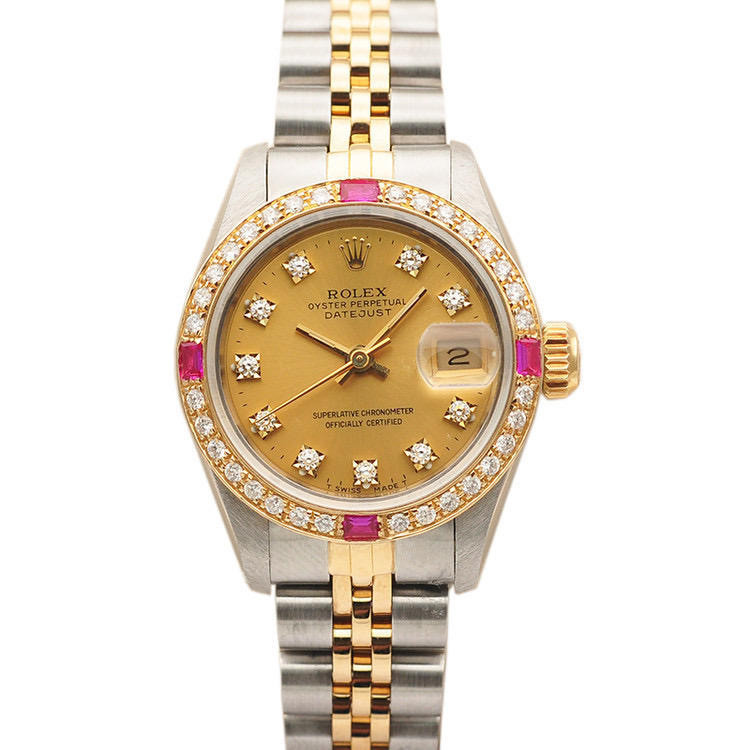แผ ่ นสีเหลือง Rolex Diary ประเภท 26 มม.แหวนด ้ านหลังเพชรนาฬิกากลไกอัตโนมัตินาฬิกาหญิง 69173 Rolex