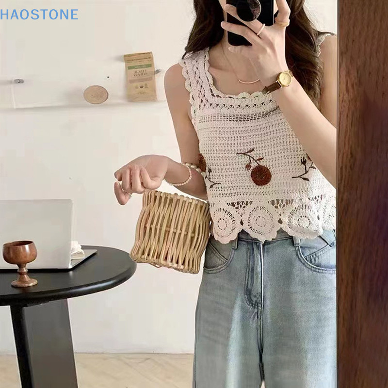 [HSSL] เสื้อท็อปแขนกุด ผ้าถัก ปักลาย สไตล์วินเทจ แฟชั่นฤดูร้อน สําหรับผู้หญิง MCL