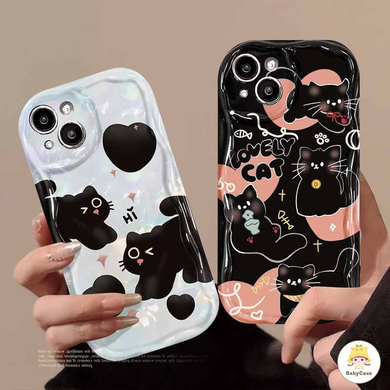 เคสโทรศัพท์คู่รักการ์ตูนแมวน่ารักน่ารักเข้ากันได้สำหรับ iPhone 11 13 12 15 14 Pro Max 7 8 Plus XR X XS Max SE 12 13 mini