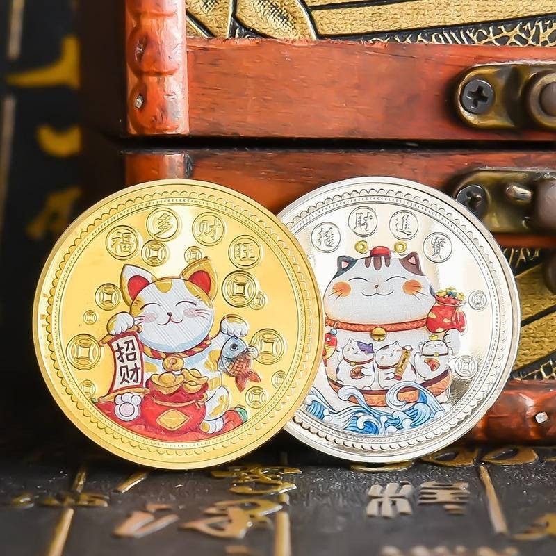เหรียญกษาปณ์ที่ระลึก รูปแมวนําโชค Duofu Wangcai สีทอง และสีเงิน สําหรับของขวัญปีใหม่