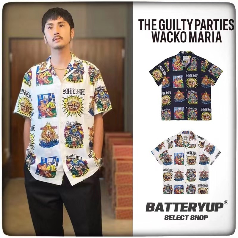 【Free Gift】 เสื้อเชิ้ตแขนสั้น Wacko Maria เสื้อฮาวาย Hawaii รูปแบบภาพประกอบ เหมาะกับฤดูร้อน ใส่ได้ทั้งหญิงและชาย S-XL