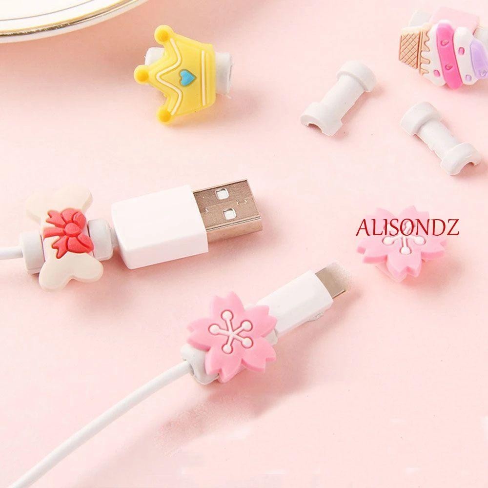 Alisondz ตัวป้องกันสายเคเบิล แบบพกพา สายเคเบิลโทรศัพท์มือถือ ป้องกันการแตกหัก ที่ยึดสายชาร์จ USB สายข้อมูลป้องกัน ตัวป้องกันสายชาร์จการ์ตูน