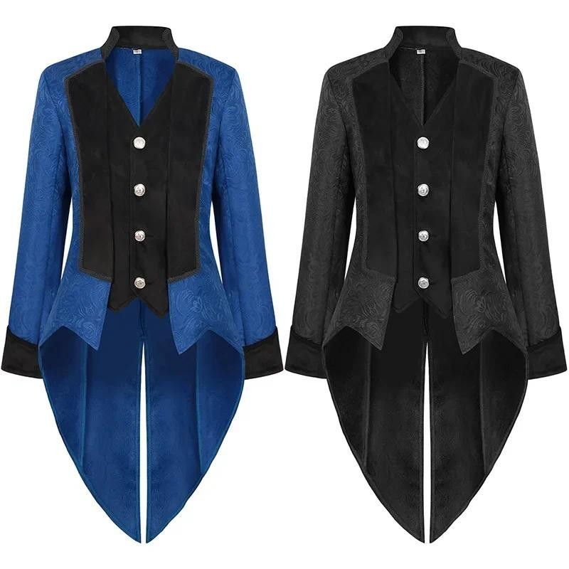 Gothic Victorian Era Frock Coat เครื่องแต่งกายเทศกาลฉลองประสิทธิภาพเสื้อผ้าผู้ชาย Steampunk Tail Coa