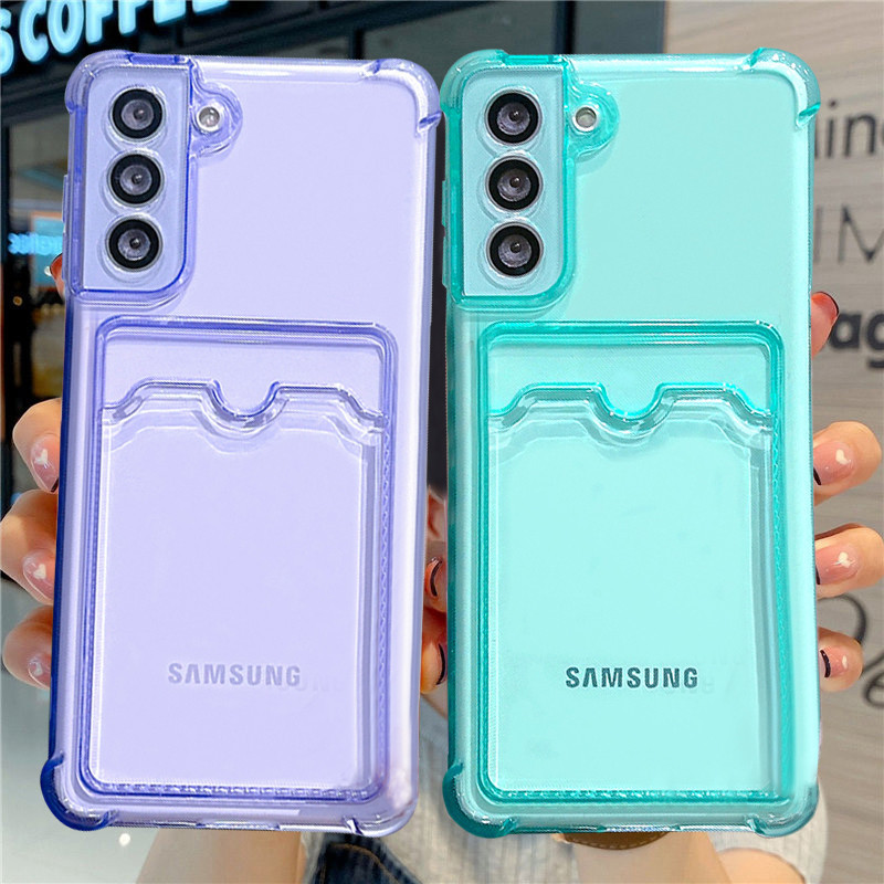 เคสโทรศัพท์มือถือแบบใส กันกระแทก พร้อมช่องใส่บัตร สําหรับ Samsung Galaxy S21 S22 S23 FE S24 Plus S24 Ultra 5G