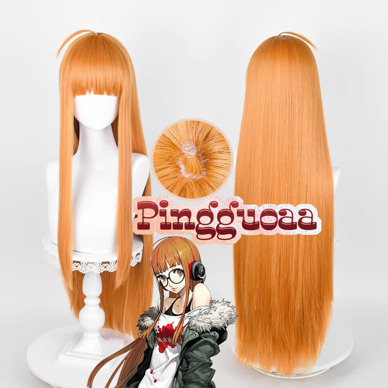 【Manmei】Persona 5 Futaba Sakura Cosplay Wig 85cm Long Orange Yellow Heat Resistant Synthetic Wigs