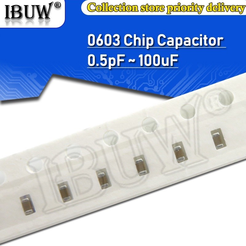 ชิปตัวเก็บประจุเซรามิก 0603 SMD 120pF - 22uF 120pF 1nF 10nF 15nF 100nF 0.1uF 1uF 2.2uF 4.7uF 10uF 10