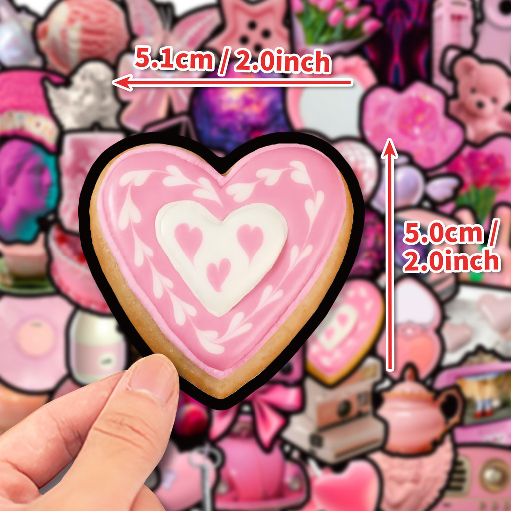 สติกเกอร์ ลายกราฟฟิตี้น่ารัก กันน้ํา สีชมพู สีมาการอง สําหรับติดตกแต่งหมวกกันน็อค จักรยาน ดินสอ 50 ชิ้น