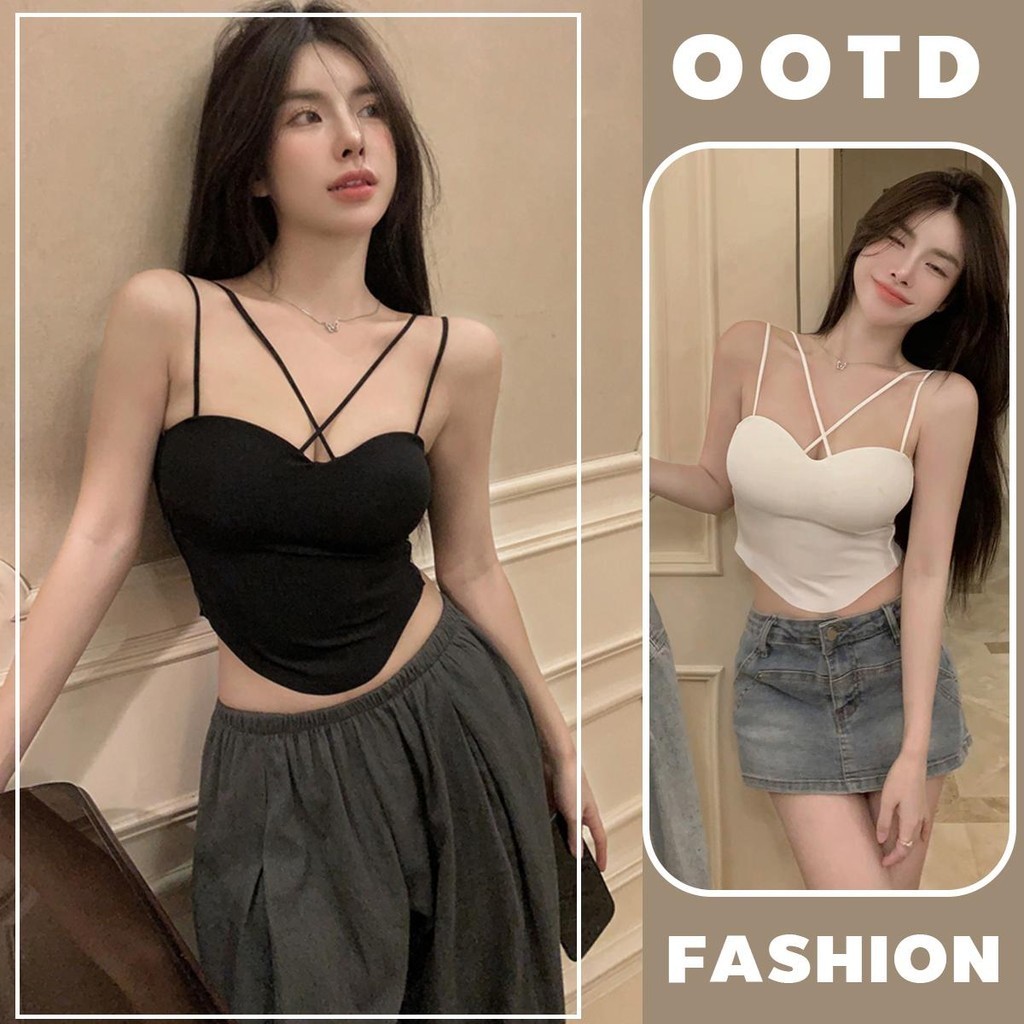 MIMI&DIDI เสื้อสายเดี่ยวครอปแขนกุด สปอร์ตบรา เสื้อกั๊กสายไขว้เซ็กซี่พร้อมสลิงโค้งสไตล์เซ็กซี่สำหรับผู้หญิง#X5581