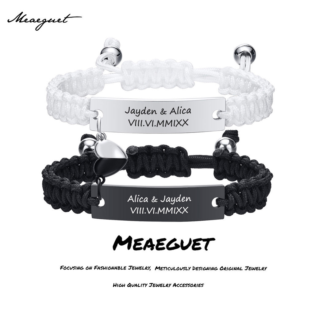 Meaeguet สร้อยข้อมือคู่รัก ชื่อที่กําหนดเอง คําสัญญาดึงดูด ความสัมพันธ์ ความสัมพันธ์ ความรัก สร้อยข้อมือ สําหรับคู่รัก กำไลคู่ กำไลข้อมือสลักชื่อ ของขวัญวันวาเลนไทน์