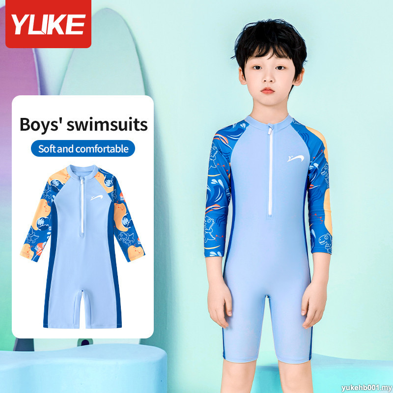 ชุดว่ายน้ำ YUKE สำหรับเด็กผู้ชาย ชุดว่ายน้ำวันพีชแขนยาวป้องกันแสงแดด ชุดว่ายน้ำเด็กนักเรียน