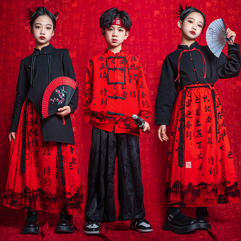 ชุดเชียร์ลีดเดอร์ ชุดเดรสกระโปรง สีแดง สําหรับเด็กผู้หญิง อายุ 3-14 ปี