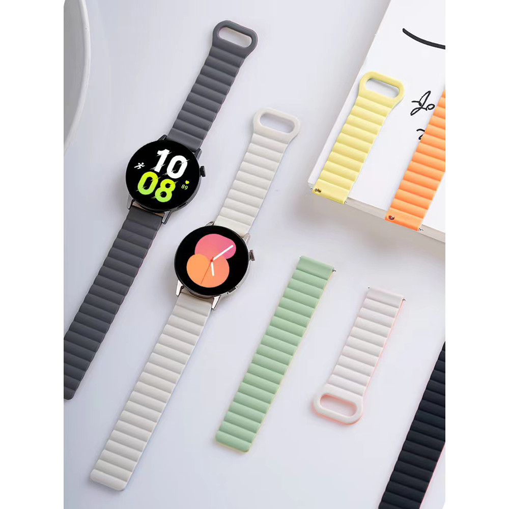 20 มม.ซิลิโคนห่วงแม่เหล็กสําหรับGalaxy watch 7 FE 5 pro 6 4 Classic active 2 Linkสร้อยข้อมือHuaweiนาฬิกาGT5/4/3/2/1 46 มม.22 มม.