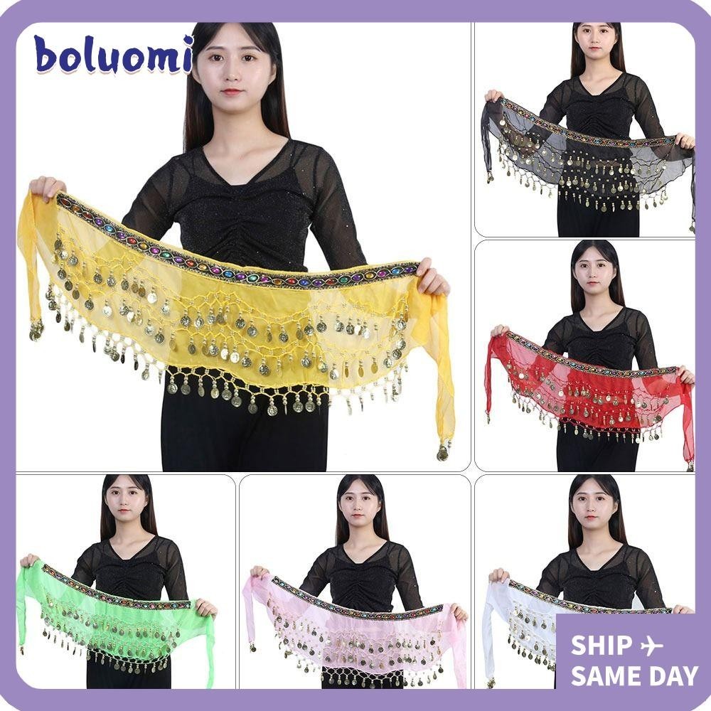 Boluomi เข็มขัดเต้นรําหน้าท้อง สําหรับไทย / อินเดีย / อาหรับ พู่แสดงเครื่องแต่งกาย กระโปรงเต้นรํา