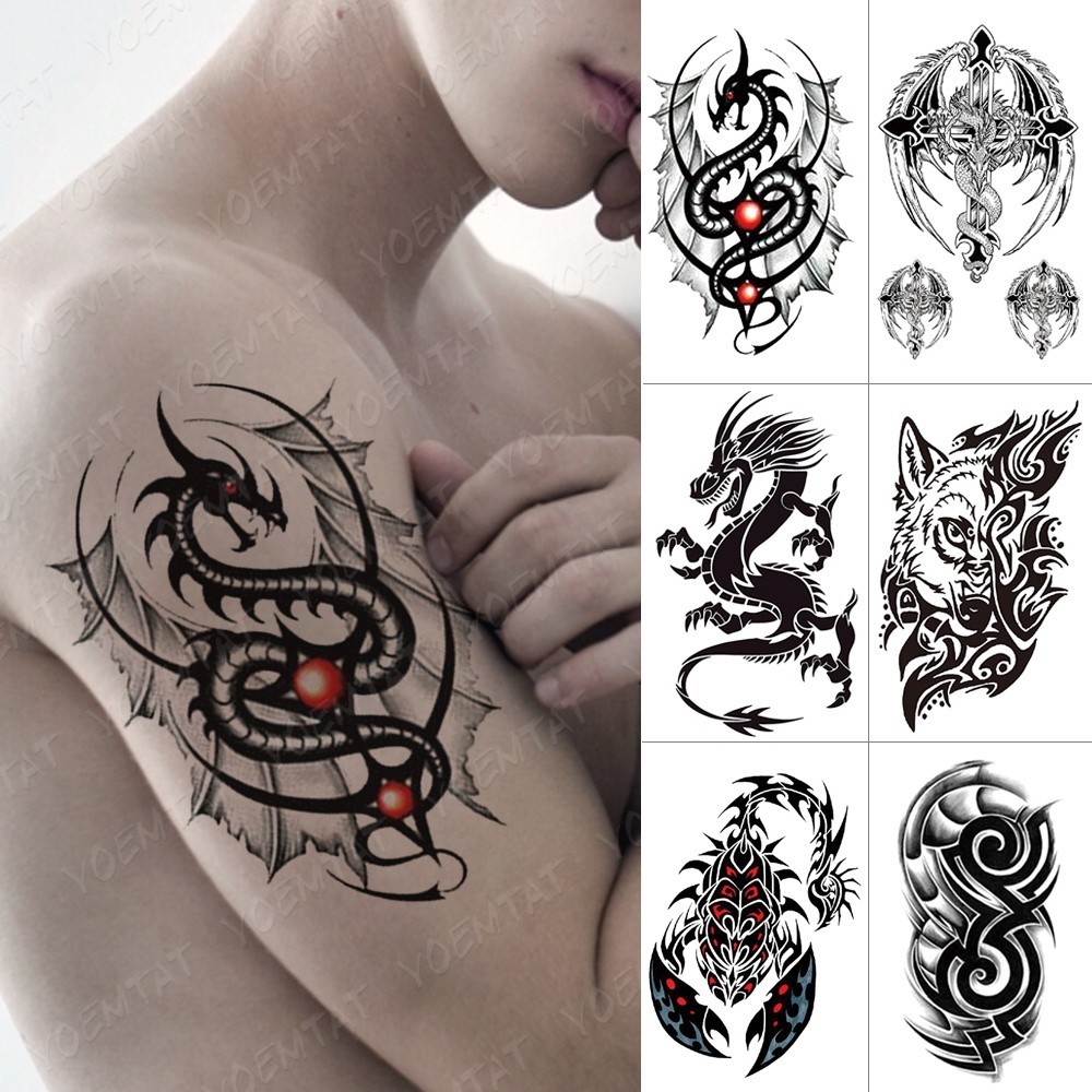 สติกเกอร์รอยสักชั่วคราว ลายปีกมังกร แมงป่อง กันน้ํา สําหรับผู้ชาย