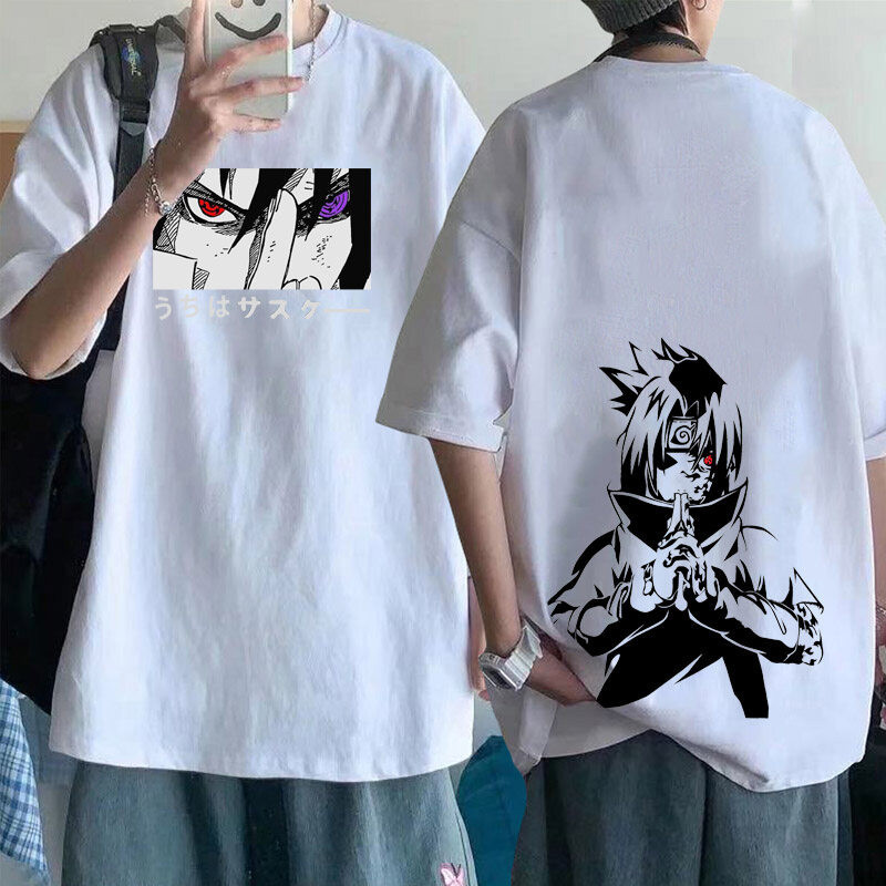 Naruto T-Shirt Sasuke Print Top Manga Style Print T-Shirt Harajuku Style Casual Crewneck T-Shirt