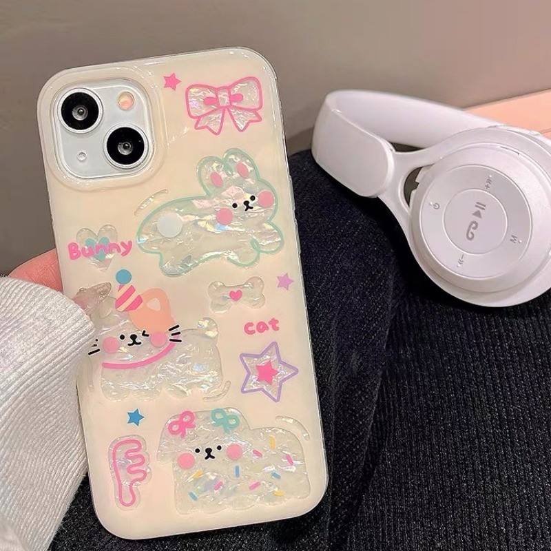 เคสโทรศัพท์มือถือ แบบนิ่ม ลายแมว สุนัข ประดับไข่มุก สําหรับ iPhone 15 14 13 12 11 Pro Max X Xr Xs Max 7 8 Plus SE2020