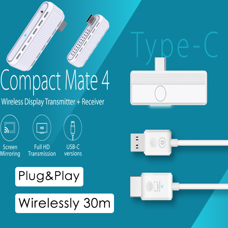 Type C Wireless HDMI Display Adapter Extender สายเคเบิลหน้าจอเดียวกัน USB-C Audio Video Transmitter 