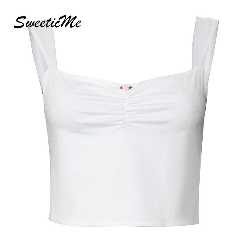 Sweeticme เสื้อกล้ามลําลอง คอสี่เหลี่ยม สีพื้น แฟชั่นใหม่ สําหรับสตรี 2024