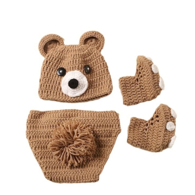 De Stylish Bear Hat and Pants Set พร ้ อมรองเท ้ าสําหรับอุปกรณ ์ ถ ่ ายภาพเด ็ กทารกแรกเกิด