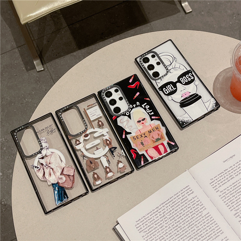 เคสโทรศัพท์ Samsung Galaxy S24 Ultra S22 S23 Ultra S24 Plus CASETiFYสาวทันสมัยแฟชั่น Coffee lady Boss Magnetic Attent effect เคสอะคริลิคกันกระแทกฝาครอบป้องกัน