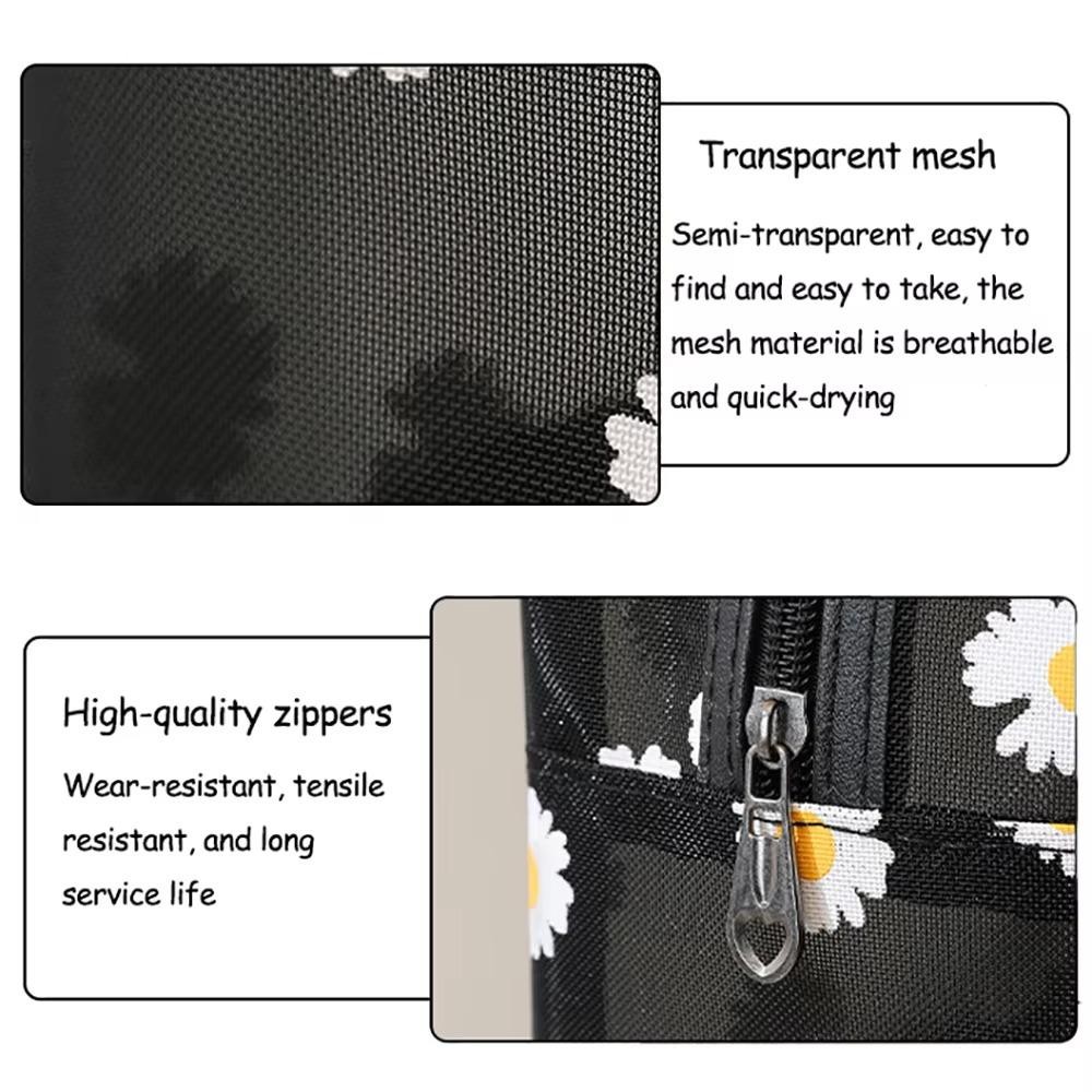 COOLSO Wash Bag, Mesh Lightweight Makeup Bag, กระเป๋าเครื่องสําอาง Daisy Flower ความจุขนาดใหญ่ ราคา ถูกที่สุด ดีลบีเคเค แกลเลอรีภาพที่ 8