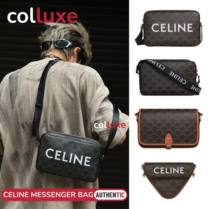 CELINE Medium Messenger Bag In Triomphe Canvas With CELINE Print กระเป๋าสะพายข้าง Men's Shoulder Bag