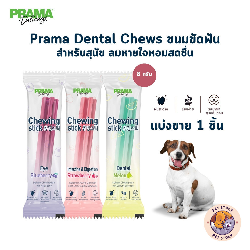 Prama Dental Chews [แบ่งขาย 1 ชิ้น] ขนมขัดฟัน สำหรับสุนัข ลมหายใจหอมสดชื่น ขนาด 8 กรัม