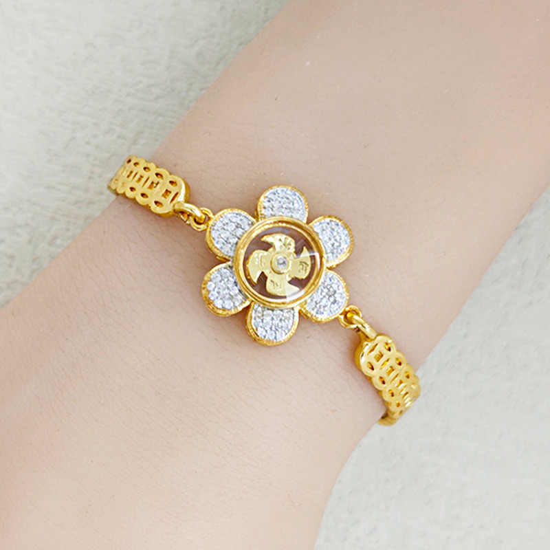 Electroplating 18K Gold Six-Page Flower Diamond Light Luxury Bracelet Female