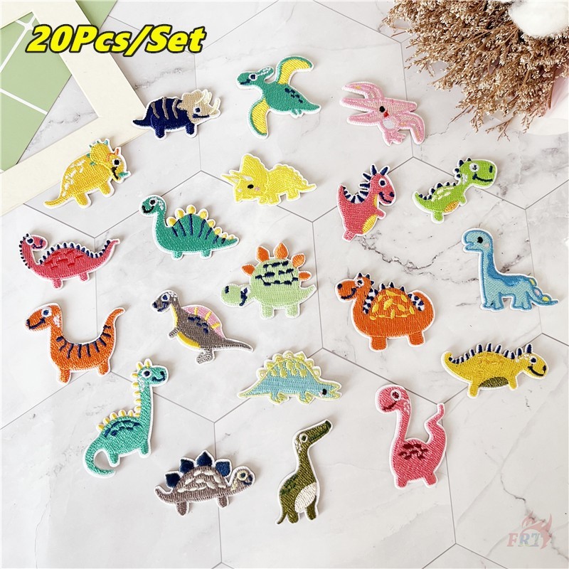 ☸ ถาม แพทช์สติกเกอร์ติดด้วยตนเองไดโนเสาร์ตลก ☸ 20 ชิ้น/เซ็ตเย็บปักถักร้อย DIY เหล็กบนเย็บเสื้อผ้ากระเป๋าอุปกรณ์เสริมตกแต่งป้ายแพทช์