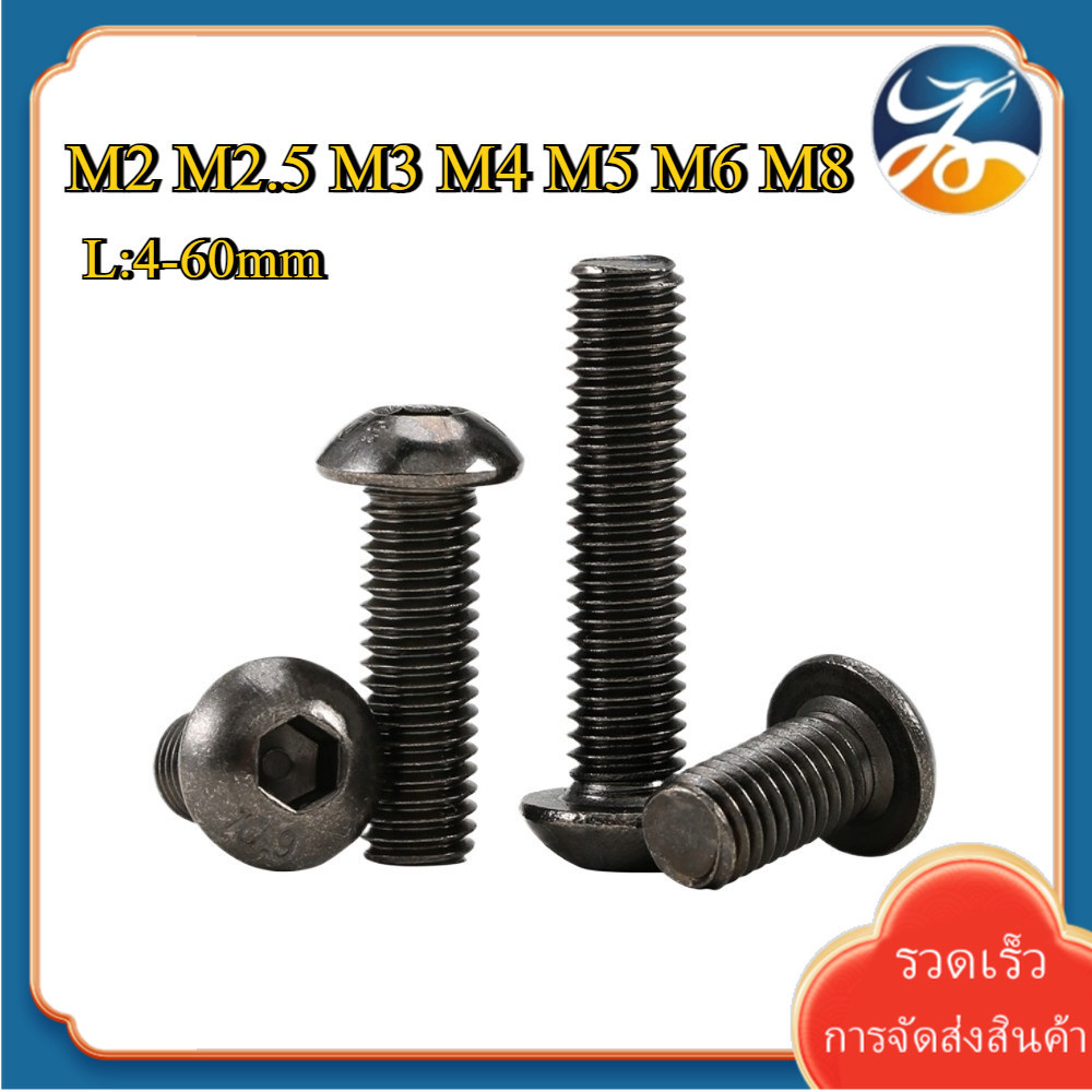 M2/M2.5/M3/M4/M5/M6/M8 น็อต เตเปอร์  สกรู   หัวจมกลม 10.9 สีดำ ชุบนิกเกิล เกลียวมิล หยาบ  / Button Head Hexagon Socket Machine Screw [Len-DM-1]