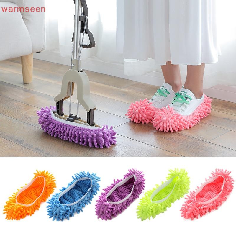 (อบอุ่น) Dust Duster Mop รองเท้าแตะรองเท้า, Multi Function Washable Microfiber Foot Socks รองเท้าทําความสะอาดพื้น Cover