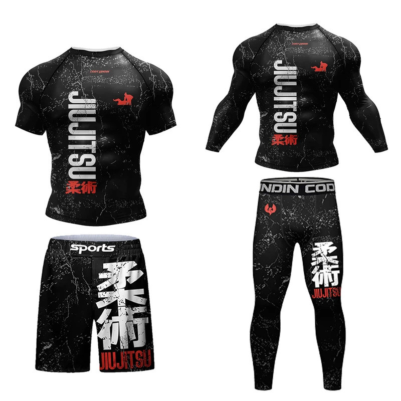 Cody การบีบอัด MMA T เสื้อ + กางเกงมวยไทยกางเกงขาสั้นผู้ชาย jiu jitsu BJJ Rashguard ฟิตเนสชุดชกมวยเสื้อชุดกีฬา