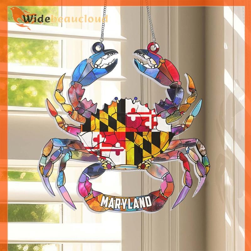 Widebeaucloud Maryland Crab Charms Maryland Flag อะคริลิคแขวนป้าย MD Crab Wall Art Decor ความแปลกใหม