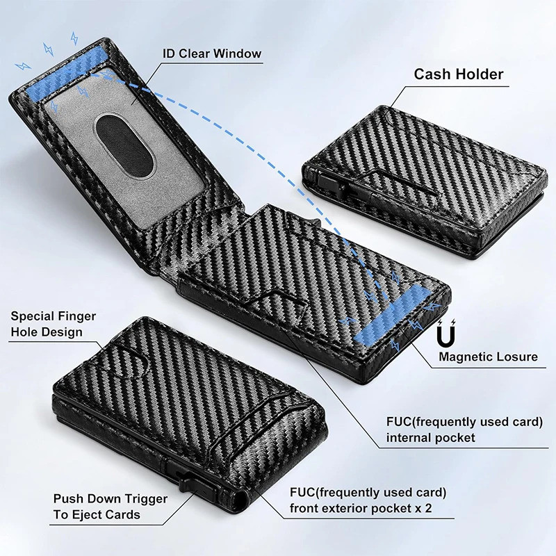 กระเป๋าสตางค์ผู้ชาย RFID Anti-theft Brush Pop-up Card Holder Simple Portable Bi-Fold Aluminium Box Credit Card Holder