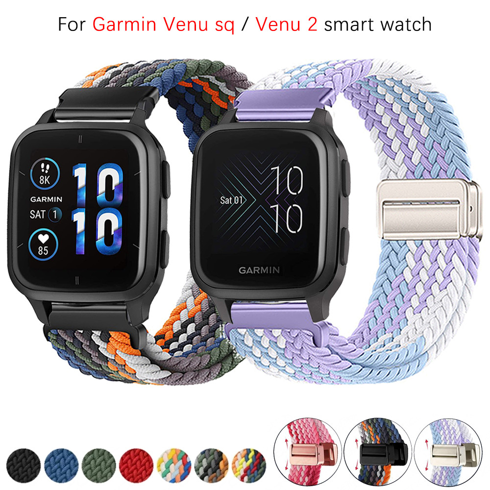 เข็มกลัดร่มชูชีพสายถักสําหรับ Garmin Venu / sq / Venu 2 / 2 Plus smart watch ปรับถัก Solo Loop Band ยางยืด