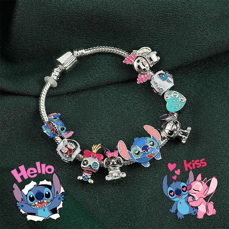 เครื่องประดับ สร้อยข้อมือ แฮนด์เมด ลายการ์ตูนดิสนีย์ Stitch DIY เหมาะกับของขวัญว