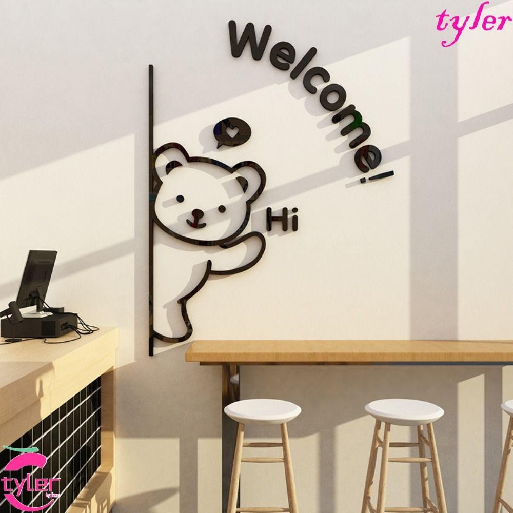Tyler สติกเกอร์ PVC ลายการ์ตูนหมี Welcome มีกาวในตัว สําหรับติดตกแต่งผนัง ประตู ร้านค้า