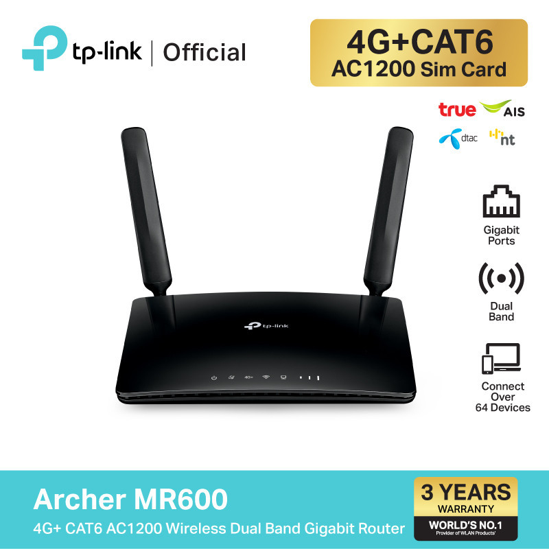 TP-Link Archer MR600 เราเตอร์ใส่ซิม 4G+ Cat6 AC1200 Wireless Dual Band Gigabit Router แค่เสียบซิมการ์ดก็เล่นได้เลย