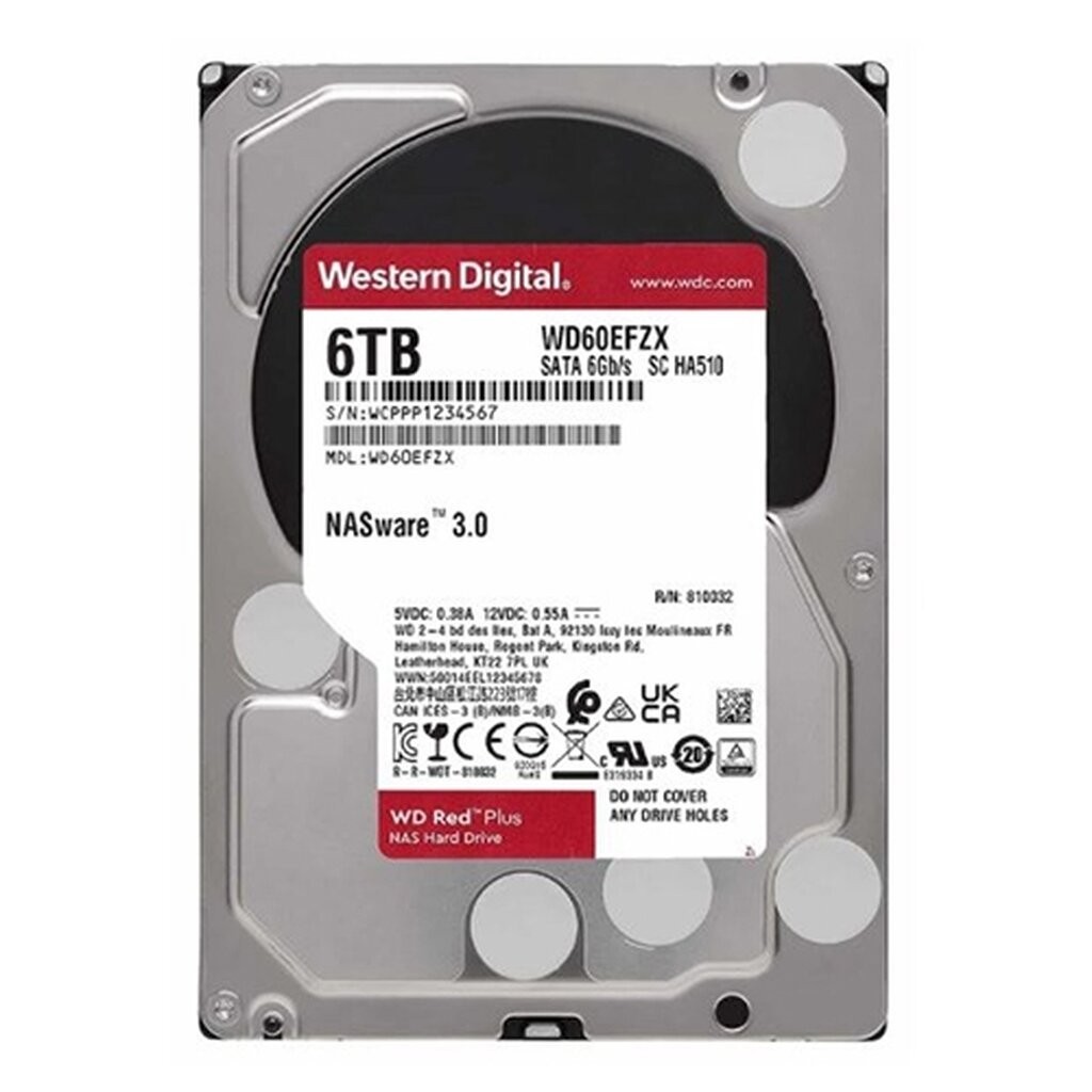 WD RED PLUS NAS 6TB Harddisk 3.5" (5400RPM, 256MB, SATA-3, WD60EFPX) ฮาร์ดดิสเหมาะสำหรับ NAS