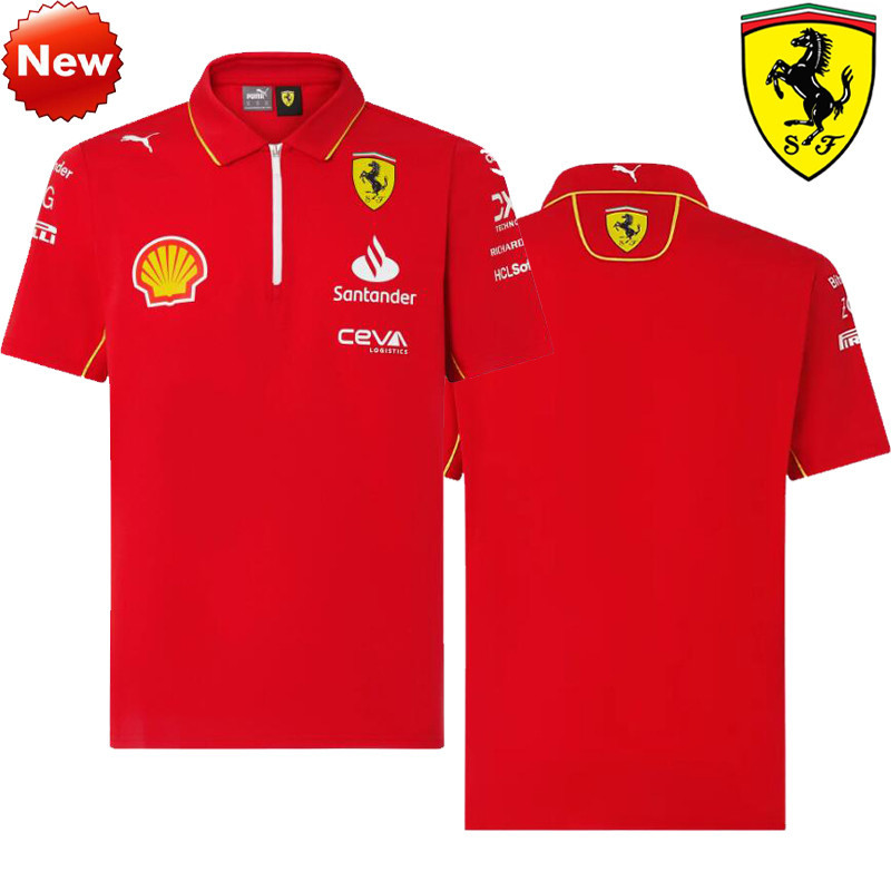 ใหม่ล่าสุด เสื้อโปโลแขนสั้น ลายทีม F1 Racing Suit + Scuderia Ferrari 2024 F1 เหมาะกับฤดูร้อน สําหรับผู้ชาย และผู้หญิง 2024