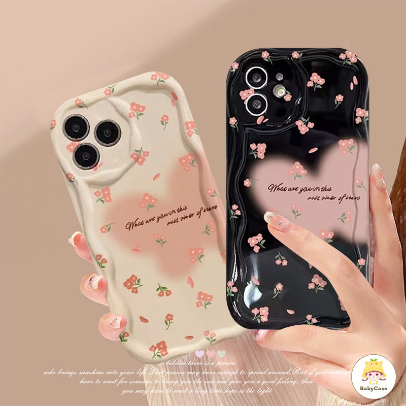 เคสนิ่มขอบโค้งหยักสีชมพูลายดอกไม้แฟนตาซีผีเสื้อ 3 มิติสำหรับ iPhone 11 13 12 15 14 Pro Max 7Plus XR X XS Max7 8 Plus