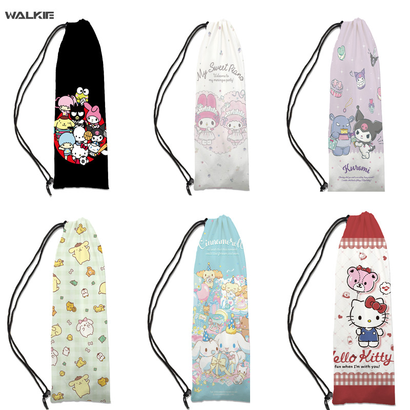 Walkie Sanrio Kuromi Hello Kitty Cinnamoroll กระเป๋าไม้แบดมินตัน ผ้ากํามะหยี่ แบบผูกเชือก แบบพกพา อุปกรณ์เสริม สําหรับเล่นกีฬากลางแจ้ง